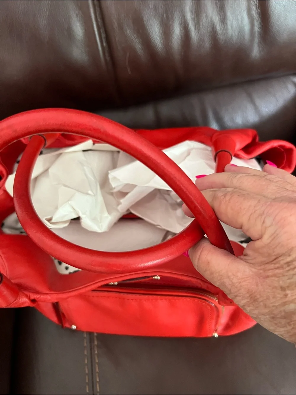 kate spade Red Leather Hobo with Front Zip Pocket - Picture 7 of 8